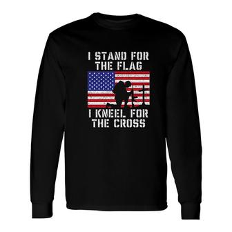 Stand For Flag Kneel For Cross Printed Long Sleeve T-Shirt T-Shirt | Mazezy