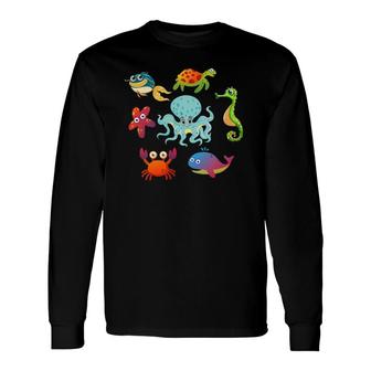 Starfish Crab Whale Octopus Sea Animals Print Toddlers Long Sleeve T-Shirt T-Shirt | Mazezy