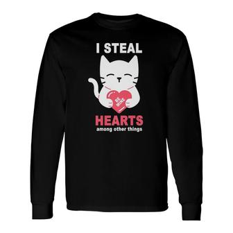 I Steal Hearts Among Other Things Valentine Cat Long Sleeve T-Shirt T-Shirt | Mazezy
