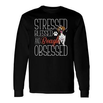 Stressed Blessed & Beagle Obsessed Beagle Dog Long Sleeve T-Shirt T-Shirt | Mazezy CA