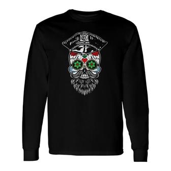 Sugar Skull Gay Daddy Bear & Biker Hat Leather Sugar Skull Long Sleeve T-Shirt T-Shirt | Mazezy