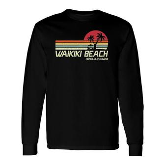 Summer Vacation Vintage Honolulu Hawaii Waikiki Beach Long Sleeve T-Shirt T-Shirt | Mazezy