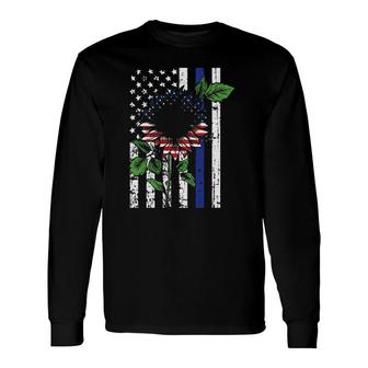 Sunflower American Flag 4Th Of July Blue Line Usa Police Long Sleeve T-Shirt T-Shirt | Mazezy