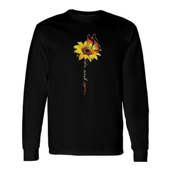 Sunflower Print Never Give Up Long Sleeve T-Shirt T-Shirt | Mazezy