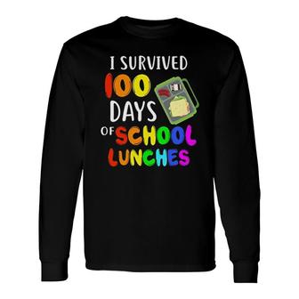 I Survived 100 Days Kindergarten School Lunches Long Sleeve T-Shirt | Mazezy