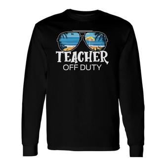 Teacher Off Duty Sunglasses Palm Tree Beach Sunset V-Neck Long Sleeve T-Shirt T-Shirt | Mazezy