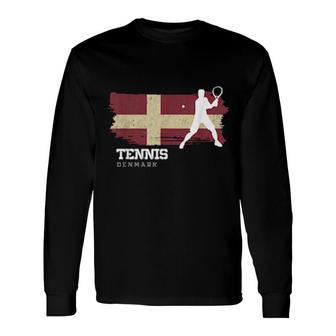 Tennis Denmark Flag Team Tennis Player Tennis Long Sleeve T-Shirt | Mazezy