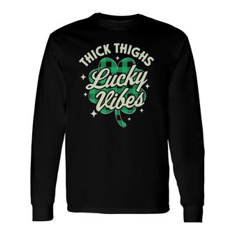 Thick Thighs Lucky Vibes Buffalo Plaid Saint Patrick's Day Long Sleeve T-Shirt T-Shirt | Mazezy