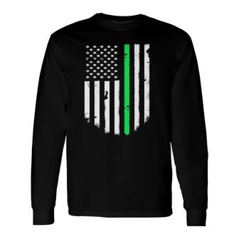 Thin Green Line Usa American Flag Cool Jacket Top Long Sleeve T-Shirt T-Shirt | Mazezy