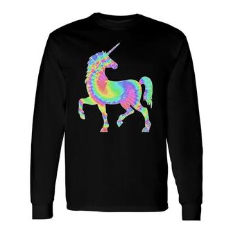 Tie Dye Cute Unicorn Mythical Fairy Tale Colorful Horn Pink V-Neck Long Sleeve T-Shirt T-Shirt | Mazezy