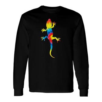 Tie Dye Gecko Rainbow Print Lizard Pet Hippie Peace Long Sleeve T-Shirt T-Shirt | Mazezy