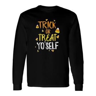 Trick Or Treat Yoself Halloween Candy Corn Long Sleeve T-Shirt - Seseable