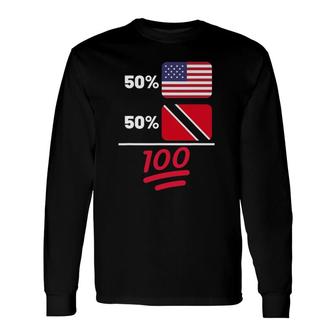 Trinidadian Plus American Mix Heritage Flag Long Sleeve T-Shirt T-Shirt | Mazezy