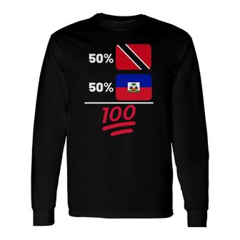 Trinidadian Plus Haitian Mix Flag Heritage Long Sleeve T-Shirt | Mazezy
