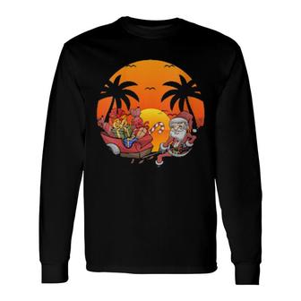 Tropical Sunset Christmas Palm Trees Xmas Santa Claus Long Sleeve T-Shirt T-Shirt | Mazezy