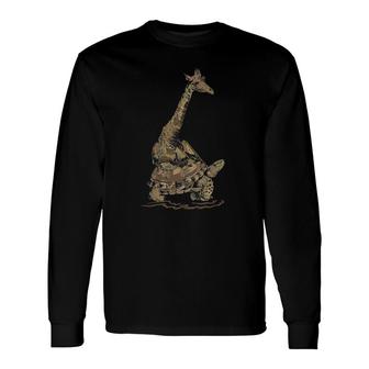 Turtle Riding Tee Zoo Keeper Vintage Giraffe Long Sleeve T-Shirt T-Shirt | Mazezy