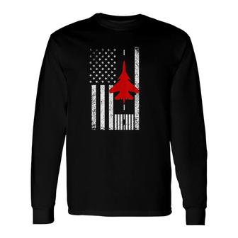 Us Flag Airport Runway Fighter Jet Patriotic Pilot Long Sleeve T-Shirt T-Shirt | Mazezy