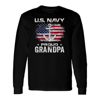 US Navy Proud Grandpa With American Flag Veteran Long Sleeve T-Shirt T-Shirt | Mazezy