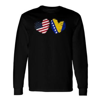 Usa Bosnia And Herzegovina Flag Heart Bosnian American Long Sleeve T-Shirt T-Shirt | Mazezy
