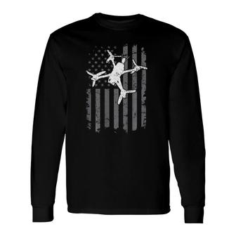 Usa Flag Fpv Drone Freestyle Race Quadcopter Pilot On Back Long Sleeve T-Shirt T-Shirt | Mazezy