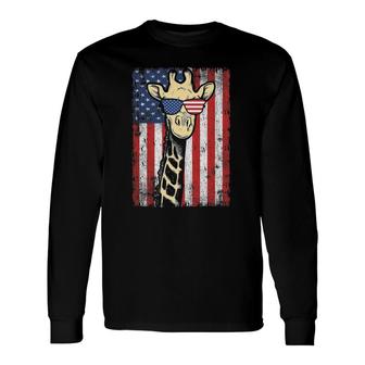 Usa Flag Patriotic Giraffe Sunglasses Animal Lover Long Sleeve T-Shirt T-Shirt | Mazezy