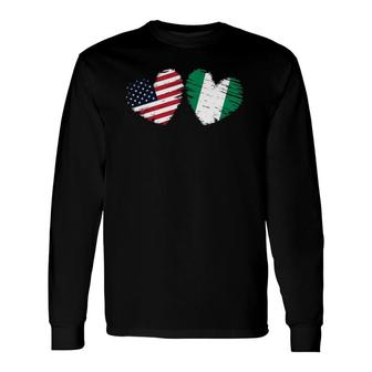 Usa Nigeria Flag Heart Valentine's Day Nigerian American Long Sleeve T-Shirt T-Shirt | Mazezy DE