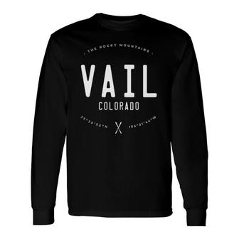 Vail Colorado Graphic Distressed Vintage Ski V-Neck Long Sleeve T-Shirt T-Shirt | Mazezy