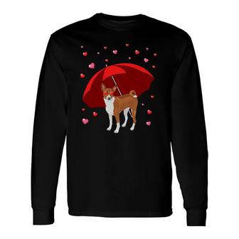 Valentines Basenji Dog Raining Hearts Valentine's Day Long Sleeve T-Shirt T-Shirt | Mazezy