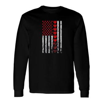 Valentines Day Heart American Flag Long Sleeve T-Shirt T-Shirt | Mazezy