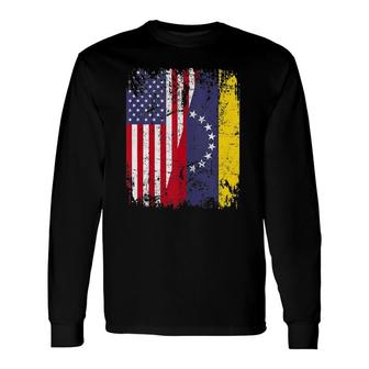 Venezuelan Roots Half American Flag Venezuela Long Sleeve T-Shirt T-Shirt | Mazezy