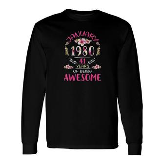 Vintage 1980 Flower Vintage January 1980 Long Sleeve T-Shirt - Thegiftio UK