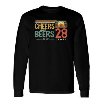 Vintage 28Th Birthday Retro Cheers And Beers To 28 Years Old Long Sleeve T-Shirt | Mazezy
