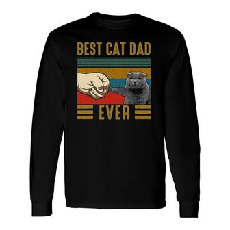Vintage Best Cat Dad Ever Father's Day Scottish Fold Cat Long Sleeve T-Shirt T-Shirt | Mazezy