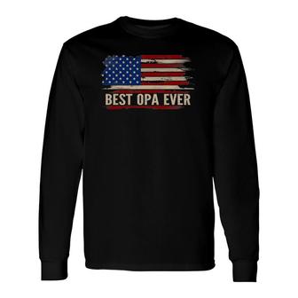 Vintage Best Opa Ever American Flag Father's Day Long Sleeve T-Shirt T-Shirt | Mazezy