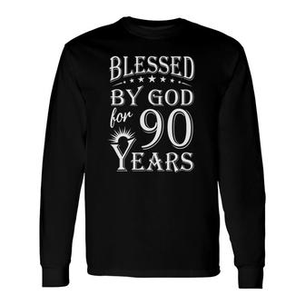 Vintage Blessed By God For 90 Years Happy 90Th Birthday Long Sleeve T-Shirt T-Shirt | Mazezy