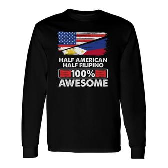 Vintage Flag Half American Half Filipino Roots 100 Awesome Long Sleeve T-Shirt T-Shirt | Mazezy