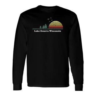 Vintage Lake Geneva Wisconsin Sunset Souvenir Print Long Sleeve T-Shirt T-Shirt | Mazezy