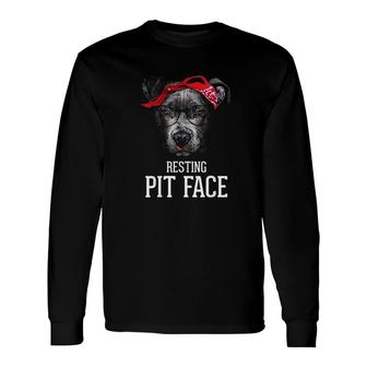 Vintage Pitbull Resting Pit Face Pitbull Lovers Dog Long Sleeve T-Shirt - Thegiftio UK