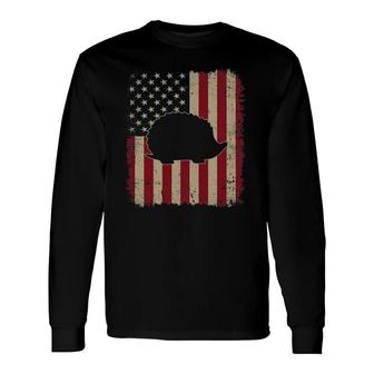 Vintage Usa Flag Hedgehog Animals Lover Farm Father's Day Long Sleeve T-Shirt T-Shirt | Mazezy