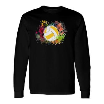 Volleyball Lover Player Color Splatter Print Long Sleeve T-Shirt T-Shirt | Mazezy