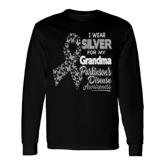 I Wear Silver For My Grandma -Parkinson Disease Awareness Long Sleeve T-Shirt - Thegiftio UK