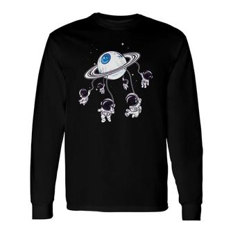 Weirdcore Aesthetic Eyeball Planet Space Astronaut Circus Long Sleeve T-Shirt | Mazezy