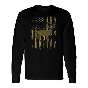 Whitetail Deer Hunting Buck American Camouflage Usa Flag Long Sleeve T-Shirt T-Shirt | Mazezy