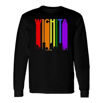 Wichita Kansas Downtown Rainbow Skyline Lgbt Gay Pride Long Sleeve T-Shirt T-Shirt | Mazezy