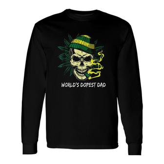Worlds Dopest Dad Skull Weed Cannabis Fun Fathers Day Bones Long Sleeve T-Shirt - Seseable