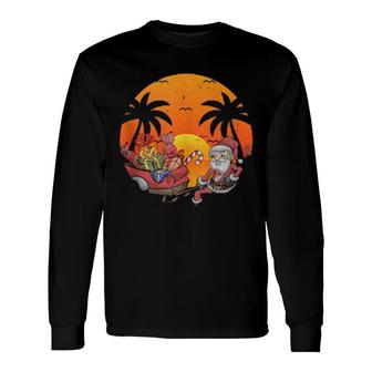 Xmas Tropical Sunset Palm Trees Mery Christmas Santa Claus Long Sleeve T-Shirt T-Shirt | Mazezy