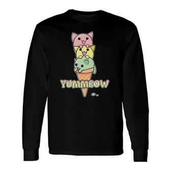 Yummeow Cat Ice Cream Cone Kawaii Kitten Long Sleeve T-Shirt T-Shirt | Mazezy