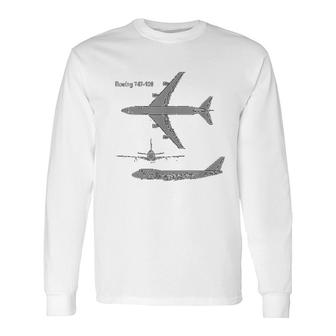 747 Airplane Hand Drawn Graphic Plane Long Sleeve T-Shirt T-Shirt | Mazezy