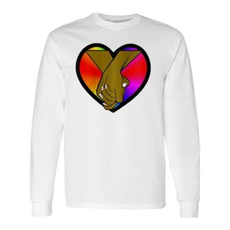 African-American Couple Holding Hands Rainbow Pride Heart Long Sleeve T-Shirt T-Shirt | Mazezy