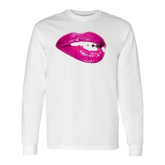 African American Lips Biting Bottom Lip With Lipstick Long Sleeve T-Shirt T-Shirt | Mazezy